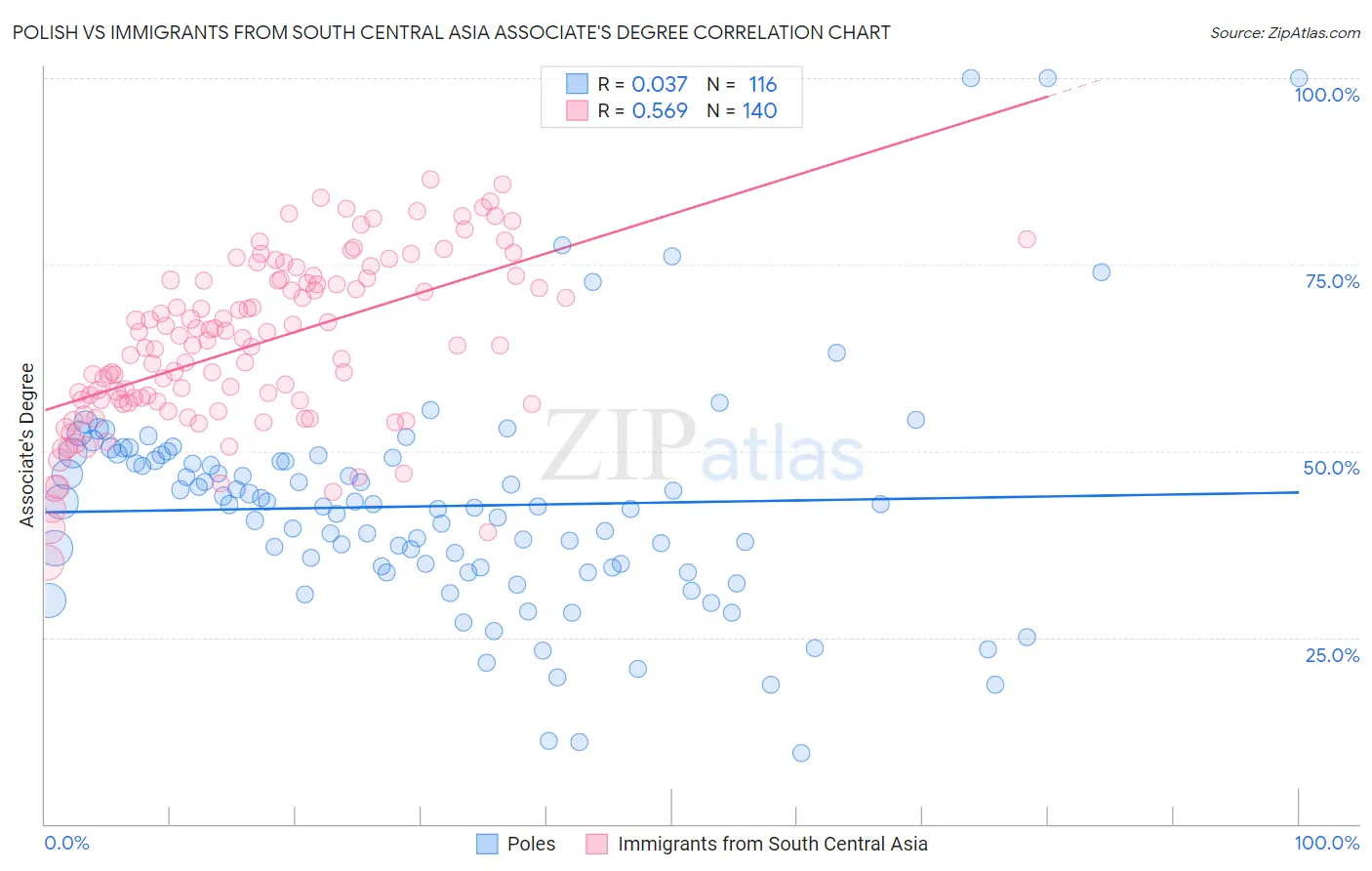 Polish vs Immigrants from South Central Asia Associate's Degree