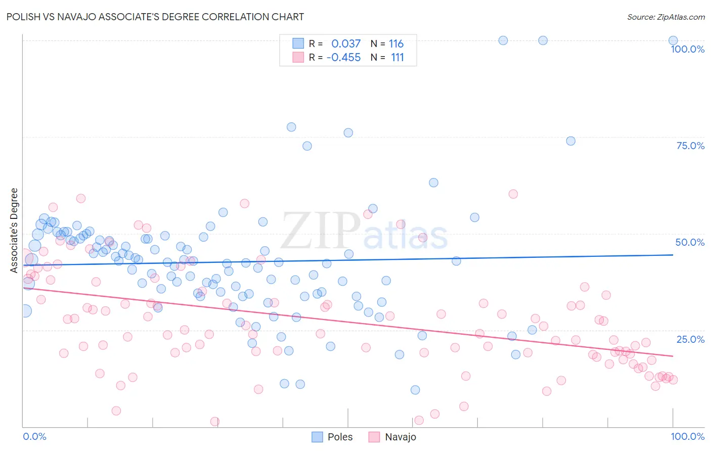 Polish vs Navajo Associate's Degree