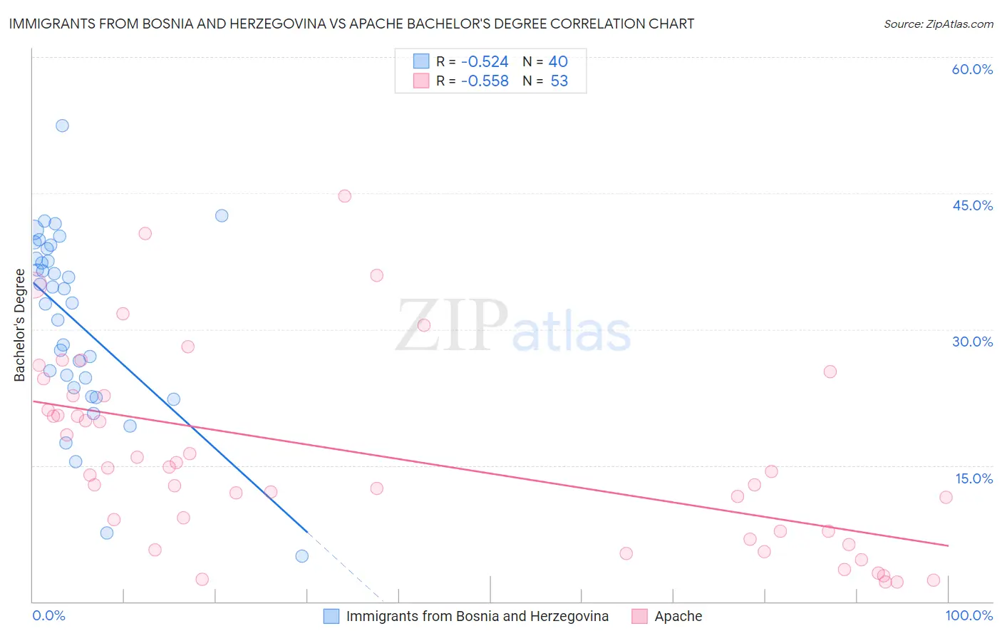 Immigrants from Bosnia and Herzegovina vs Apache Bachelor's Degree