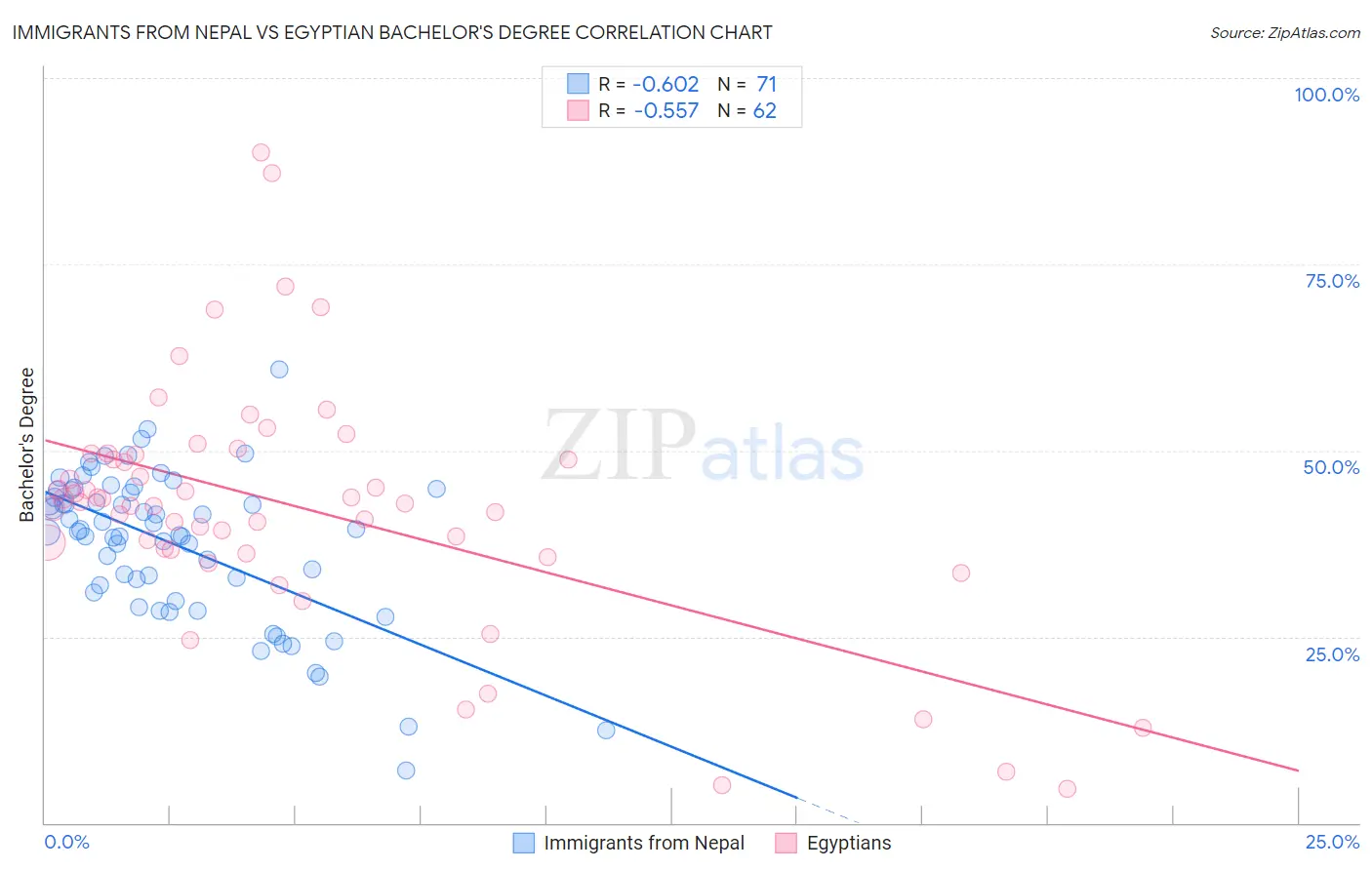 Immigrants from Nepal vs Egyptian Bachelor's Degree