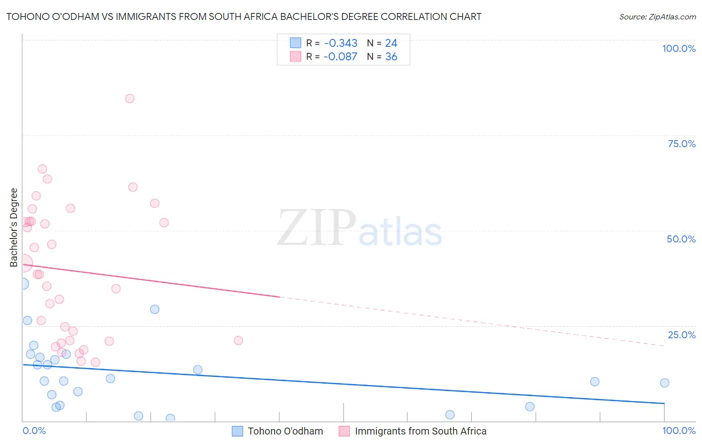 Tohono O'odham vs Immigrants from South Africa Bachelor's Degree