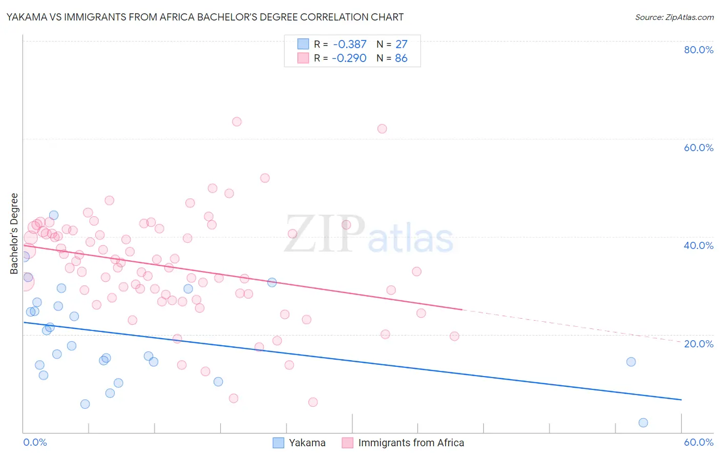 Yakama vs Immigrants from Africa Bachelor's Degree