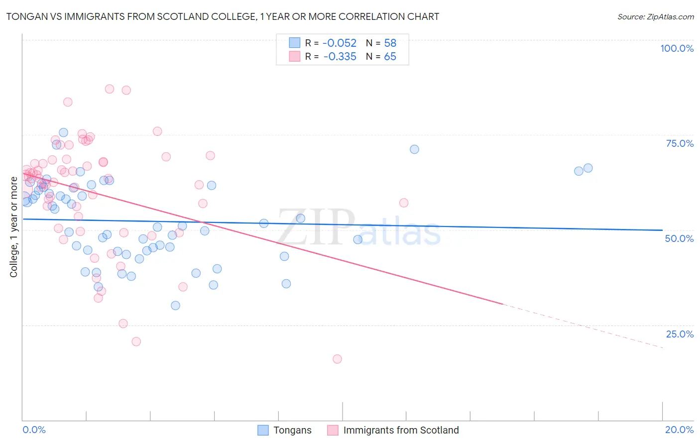 Tongan vs Immigrants from Scotland College, 1 year or more