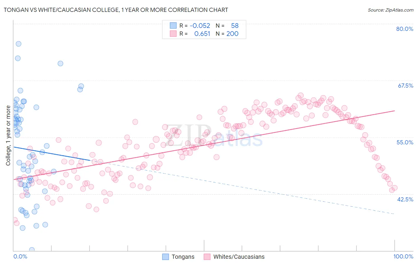 Tongan vs White/Caucasian College, 1 year or more