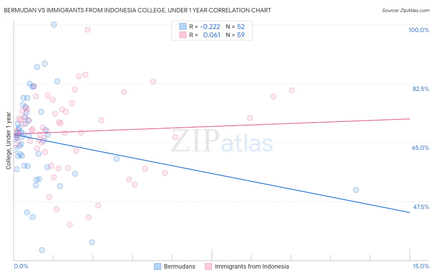 Bermudan vs Immigrants from Indonesia College, Under 1 year