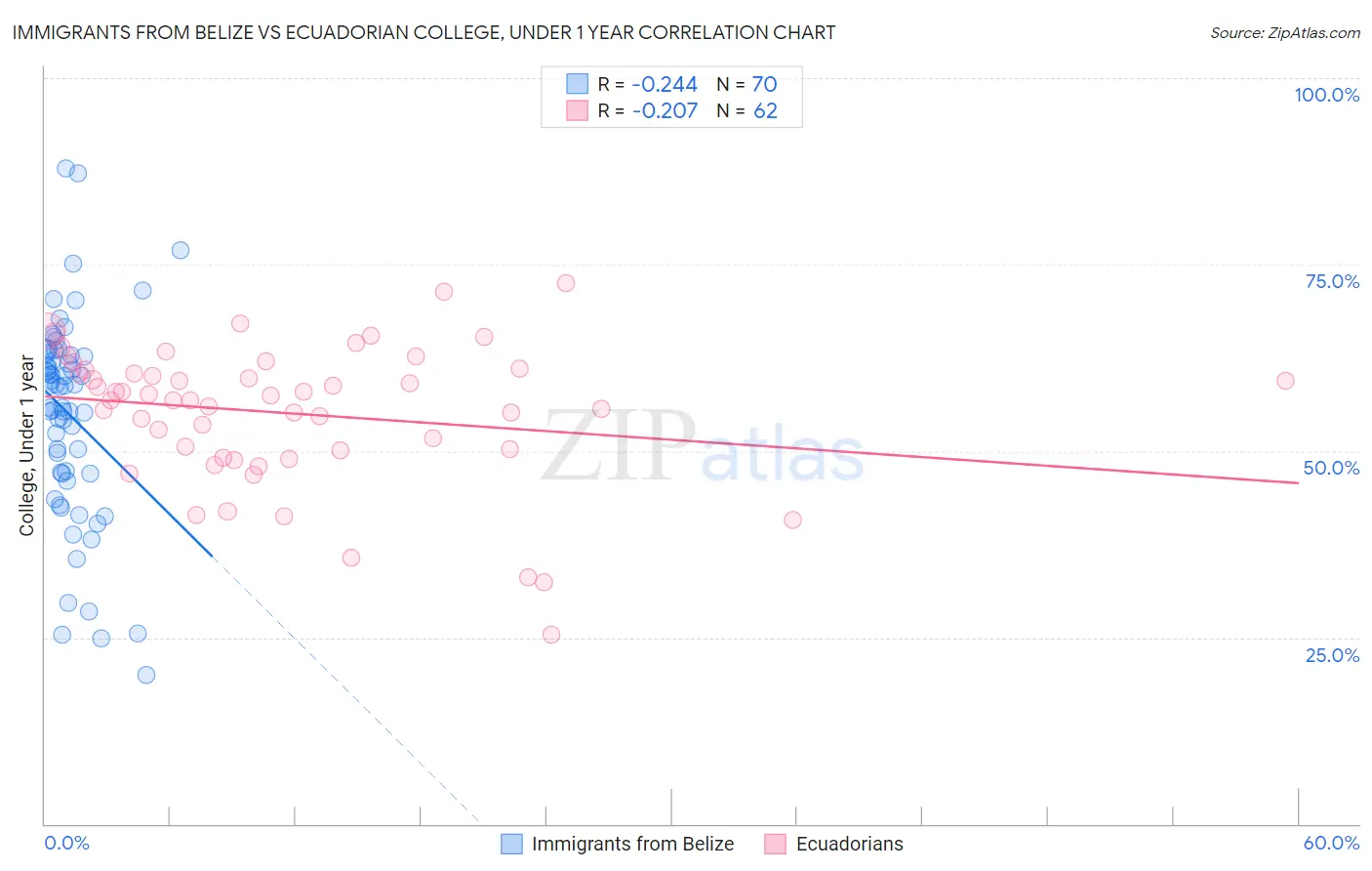 Immigrants from Belize vs Ecuadorian College, Under 1 year