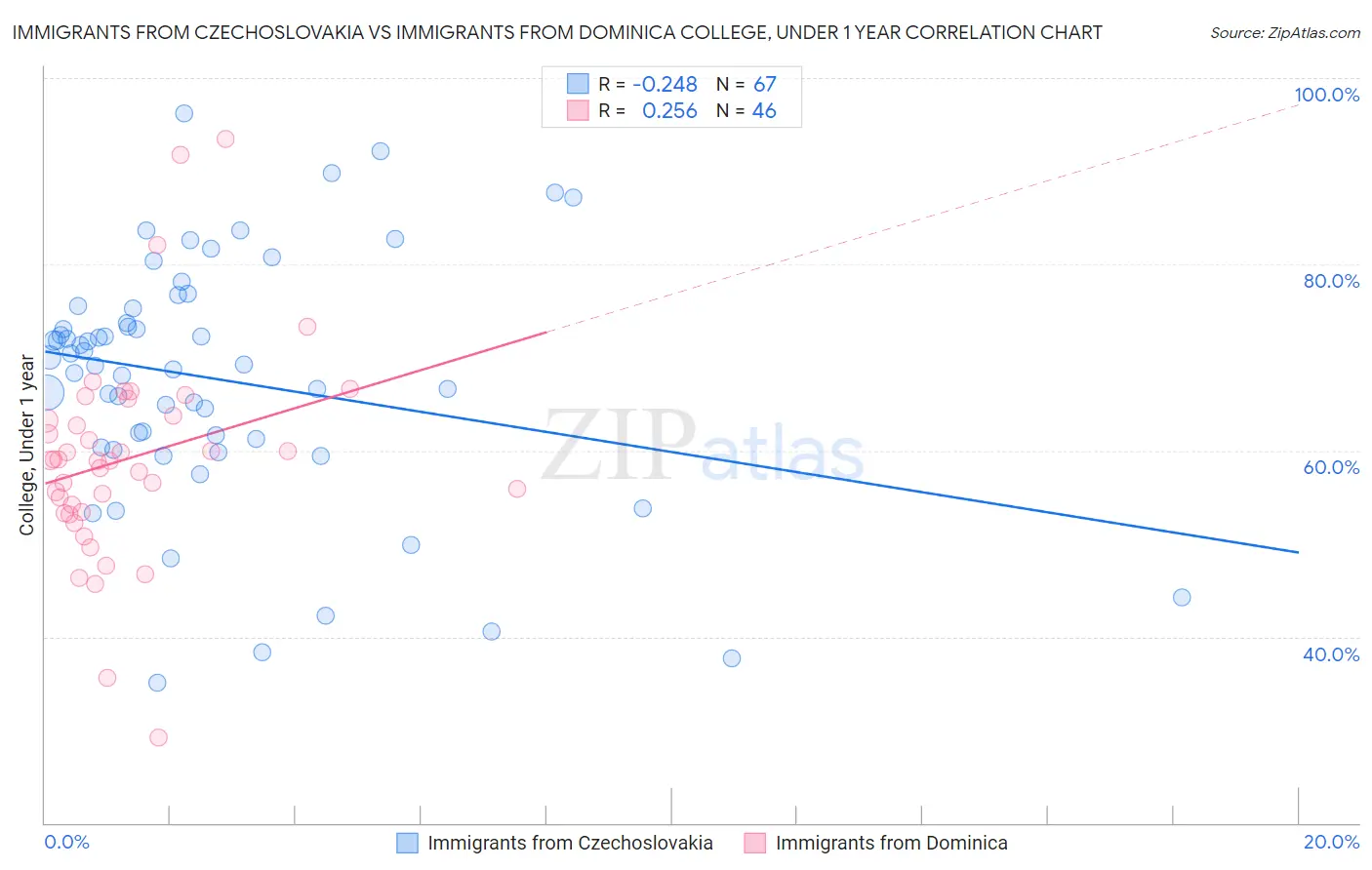 Immigrants from Czechoslovakia vs Immigrants from Dominica College, Under 1 year