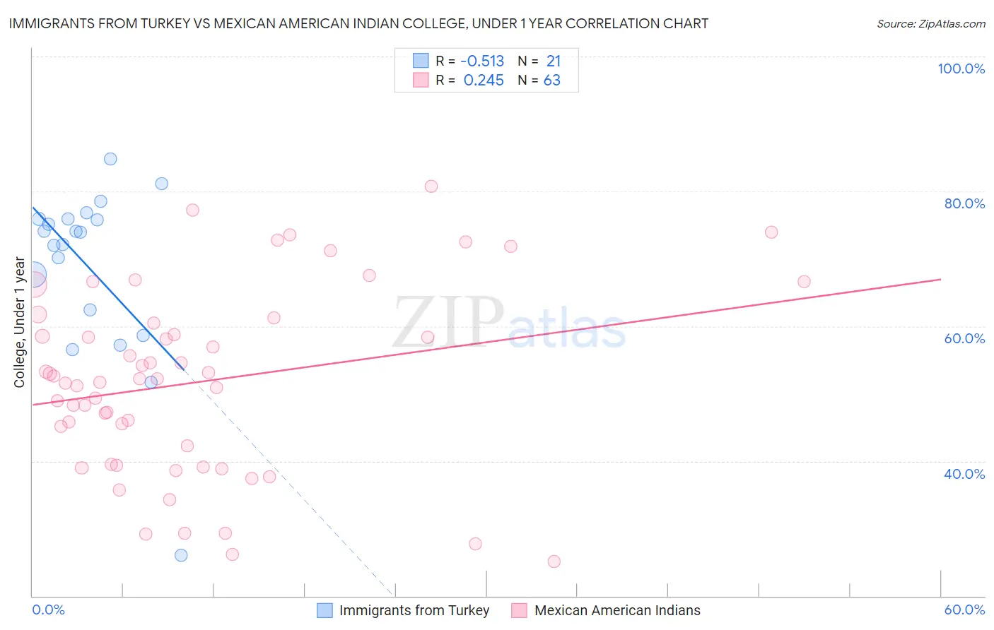 Immigrants from Turkey vs Mexican American Indian College, Under 1 year