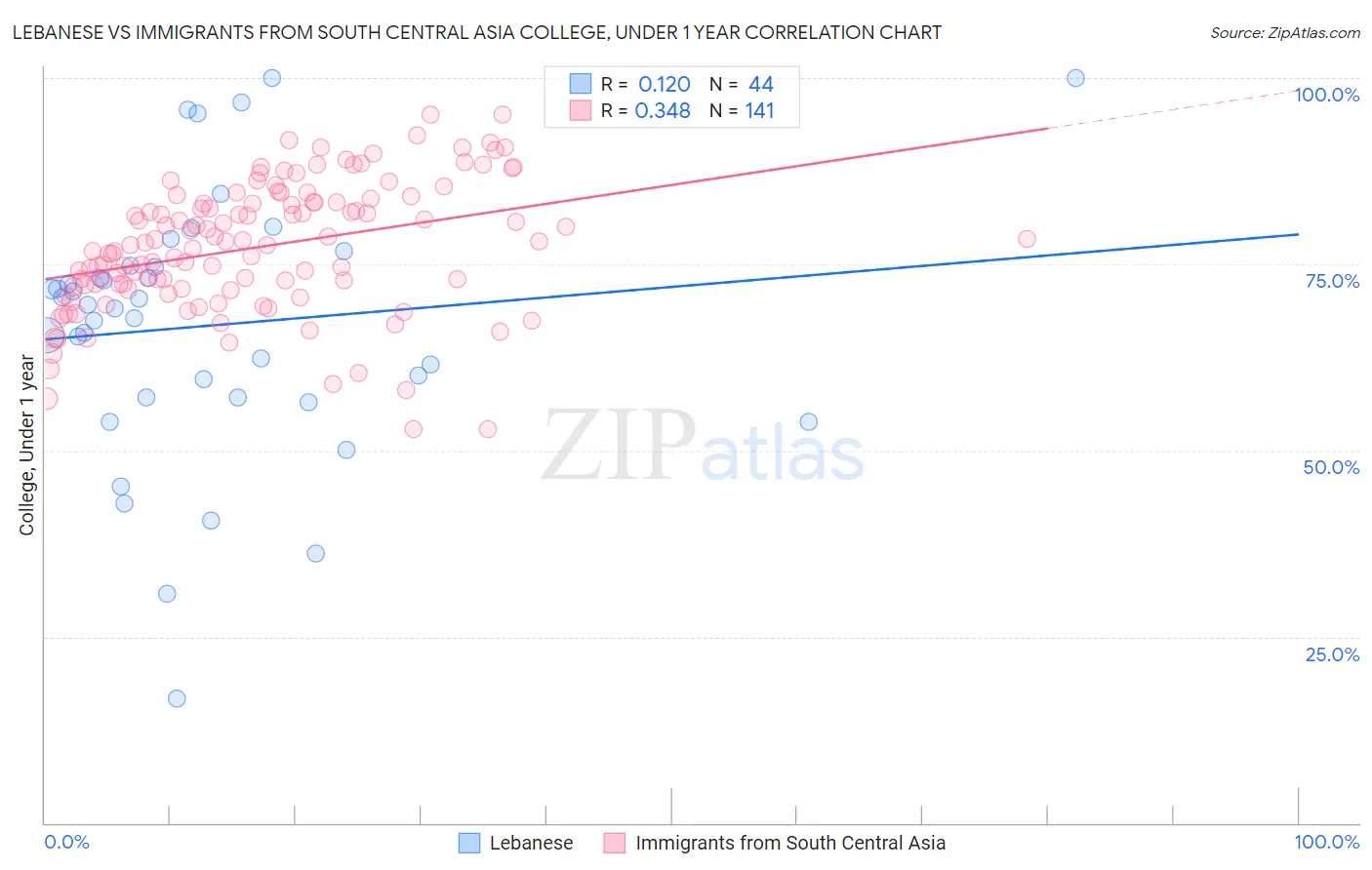 Lebanese vs Immigrants from South Central Asia College, Under 1 year