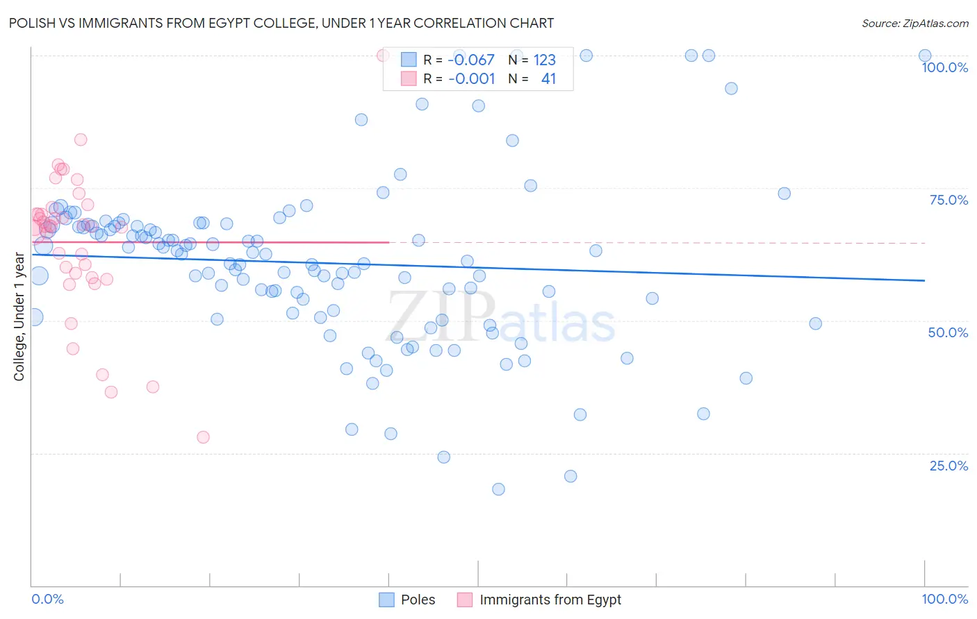 Polish vs Immigrants from Egypt College, Under 1 year