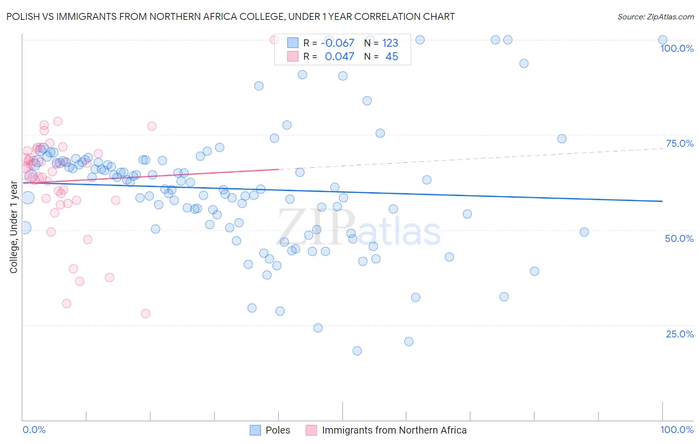 Polish vs Immigrants from Northern Africa College, Under 1 year