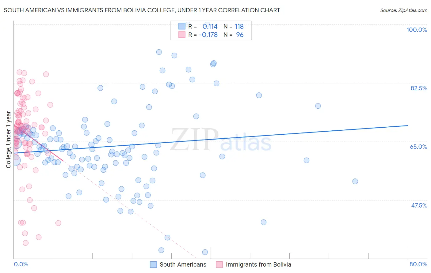 South American vs Immigrants from Bolivia College, Under 1 year