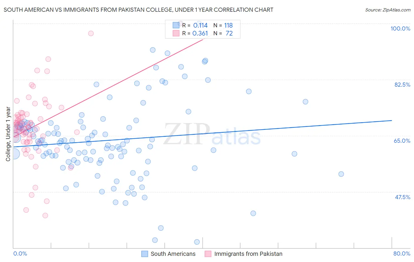South American vs Immigrants from Pakistan College, Under 1 year