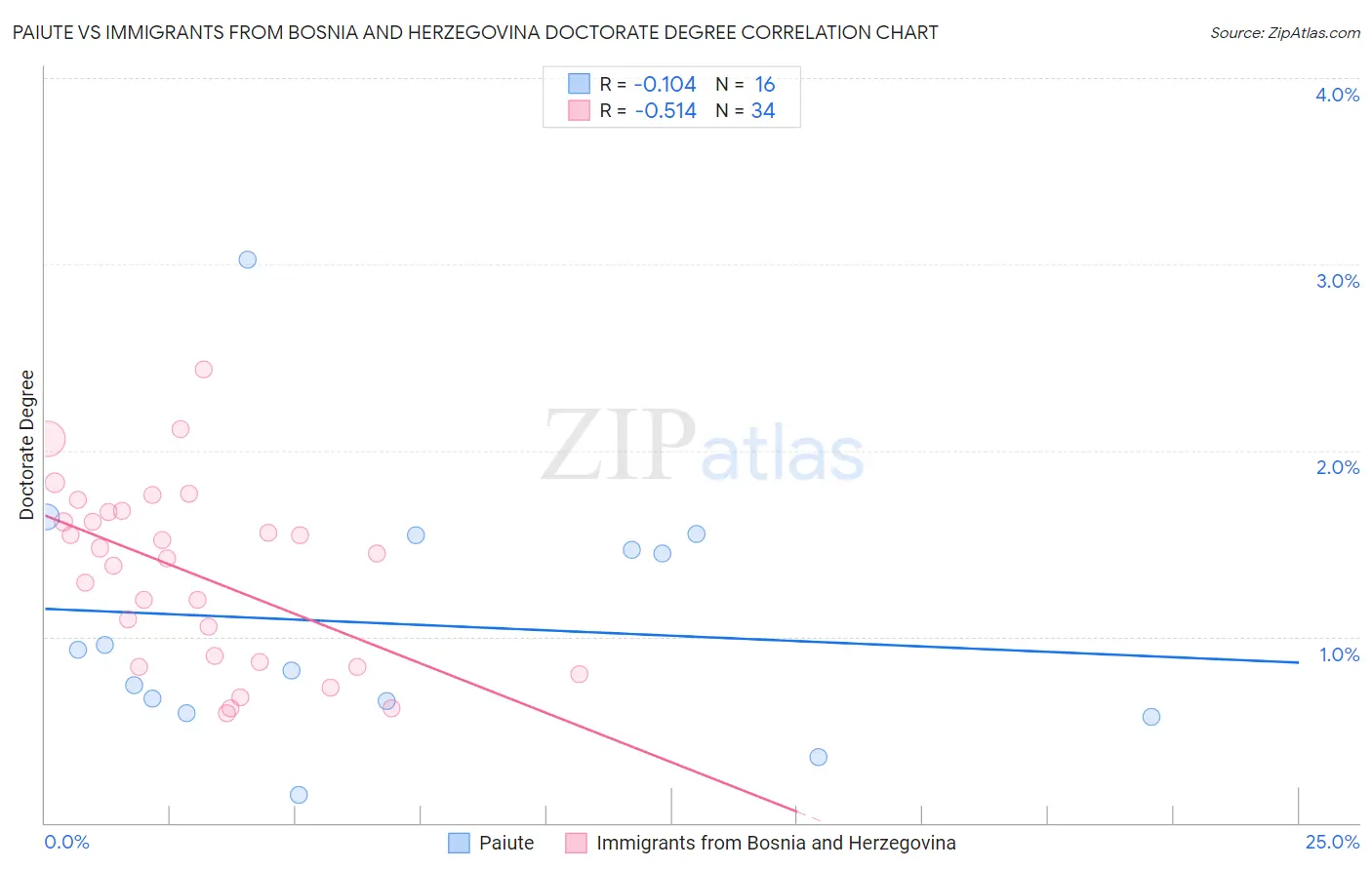 Paiute vs Immigrants from Bosnia and Herzegovina Doctorate Degree