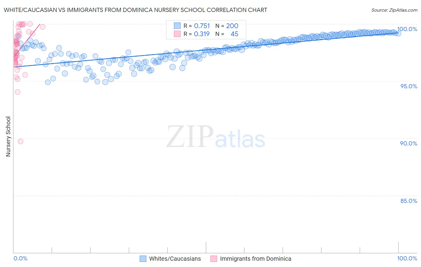 White/Caucasian vs Immigrants from Dominica Nursery School