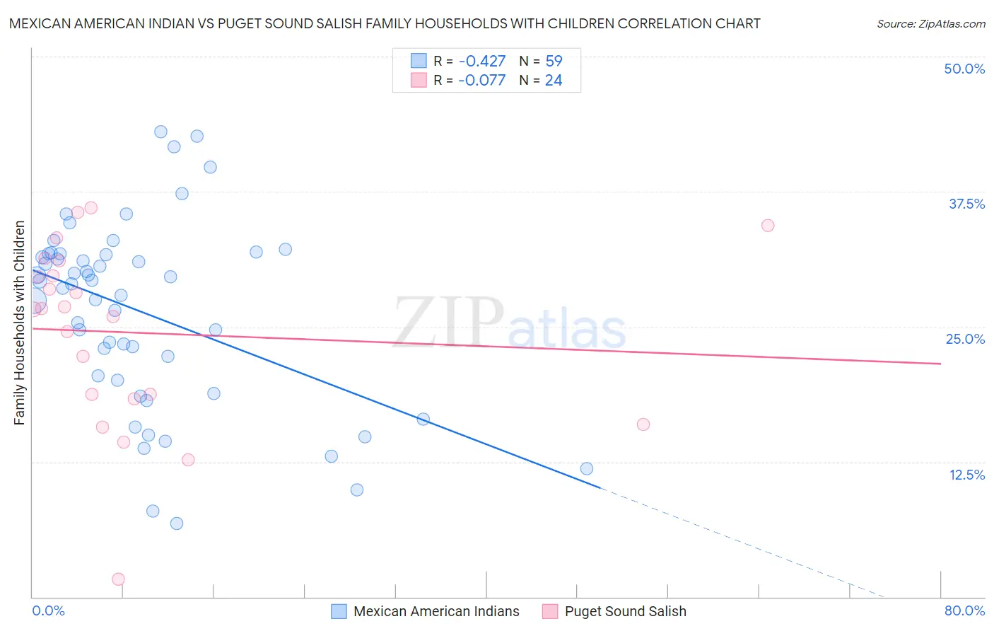 Mexican American Indian vs Puget Sound Salish Family Households with Children