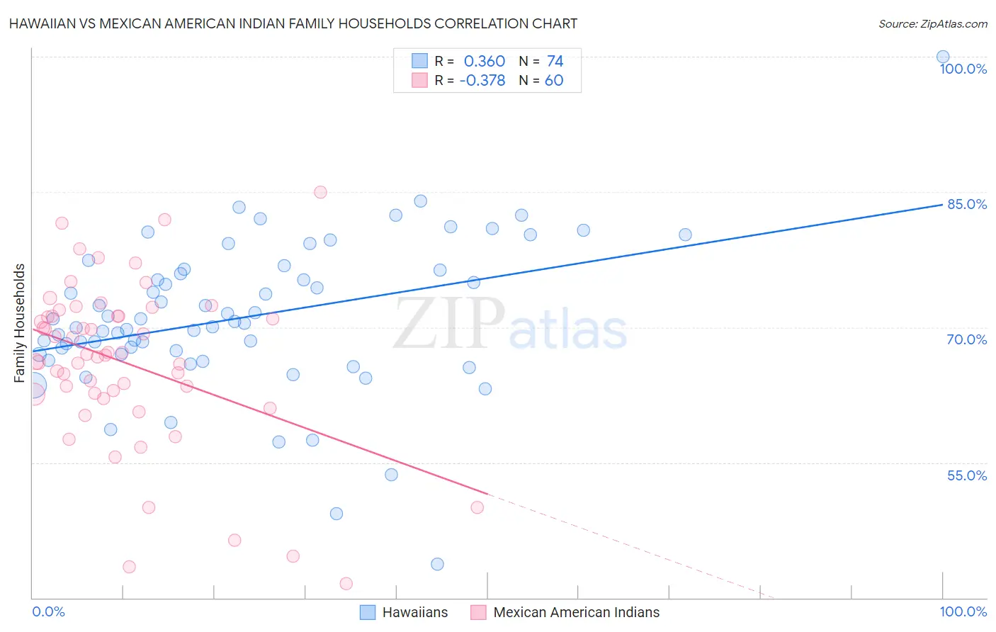 Hawaiian vs Mexican American Indian Family Households