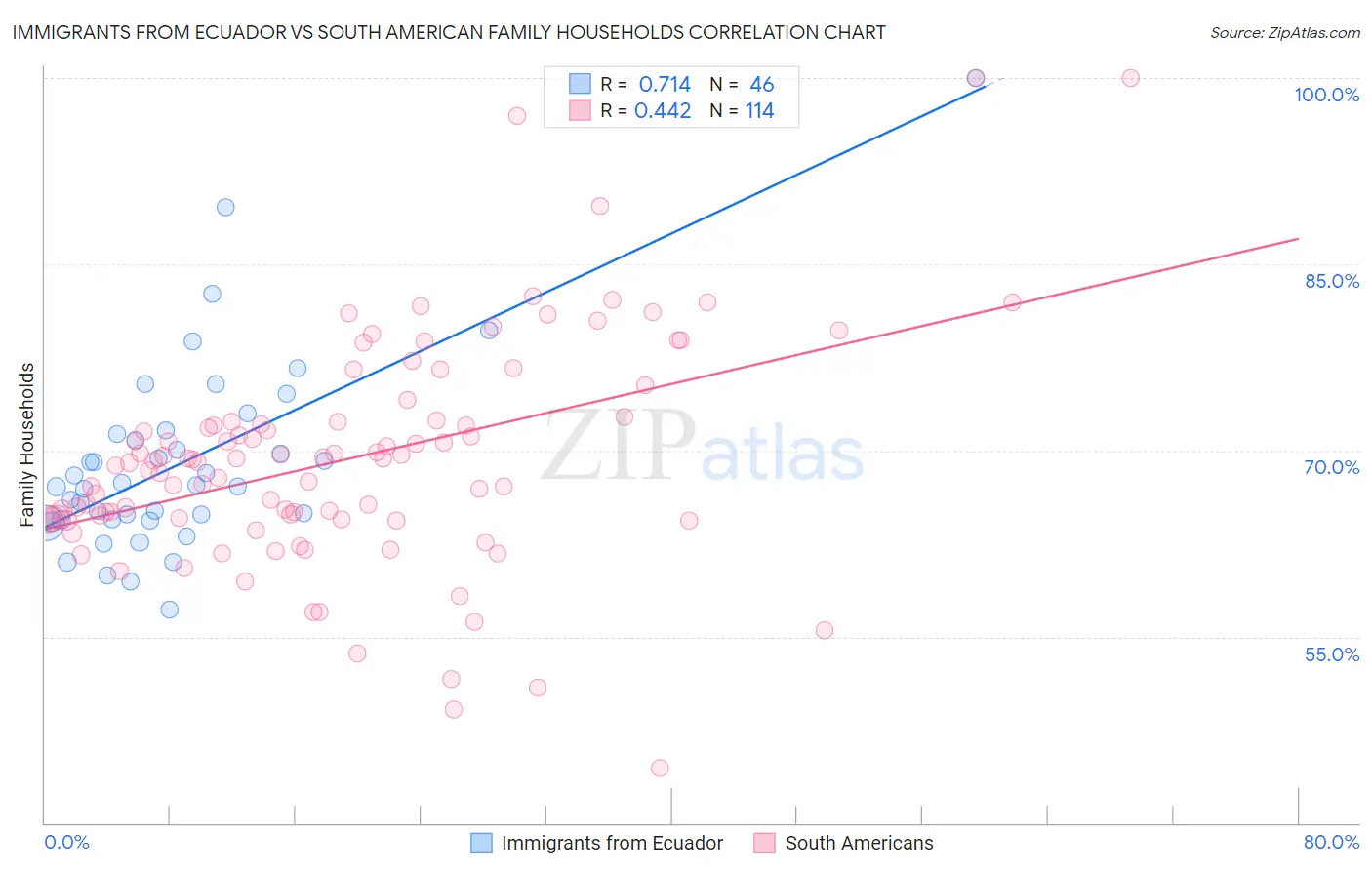 Immigrants from Ecuador vs South American Family Households