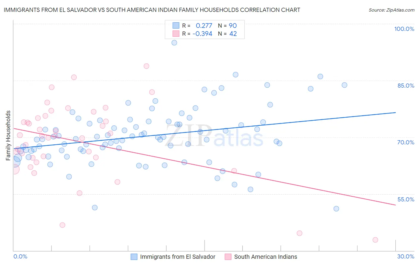 Immigrants from El Salvador vs South American Indian Family Households