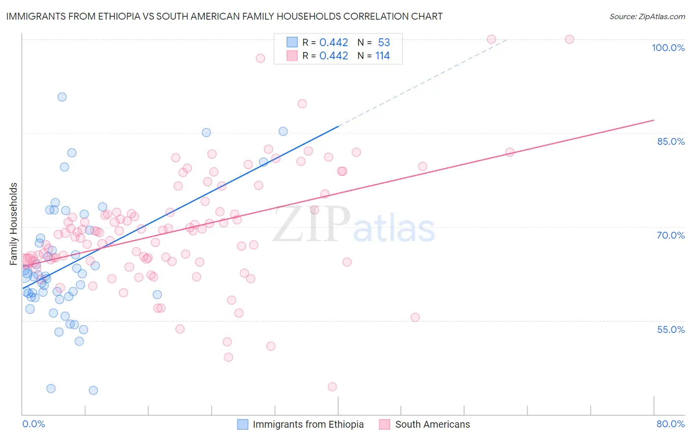 Immigrants from Ethiopia vs South American Family Households