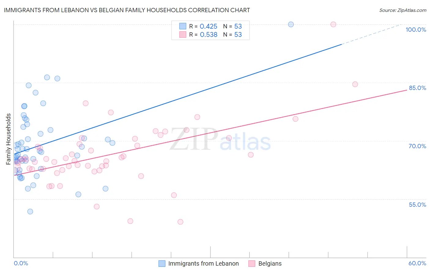 Immigrants from Lebanon vs Belgian Family Households