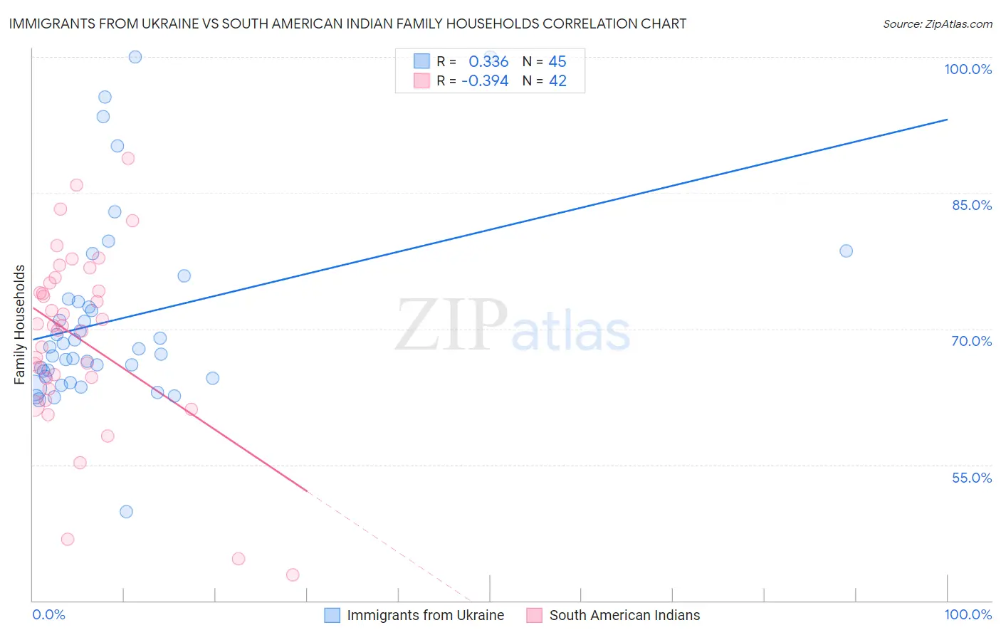 Immigrants from Ukraine vs South American Indian Family Households