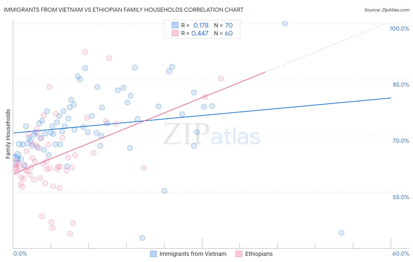 Immigrants from Vietnam vs Ethiopian Family Households