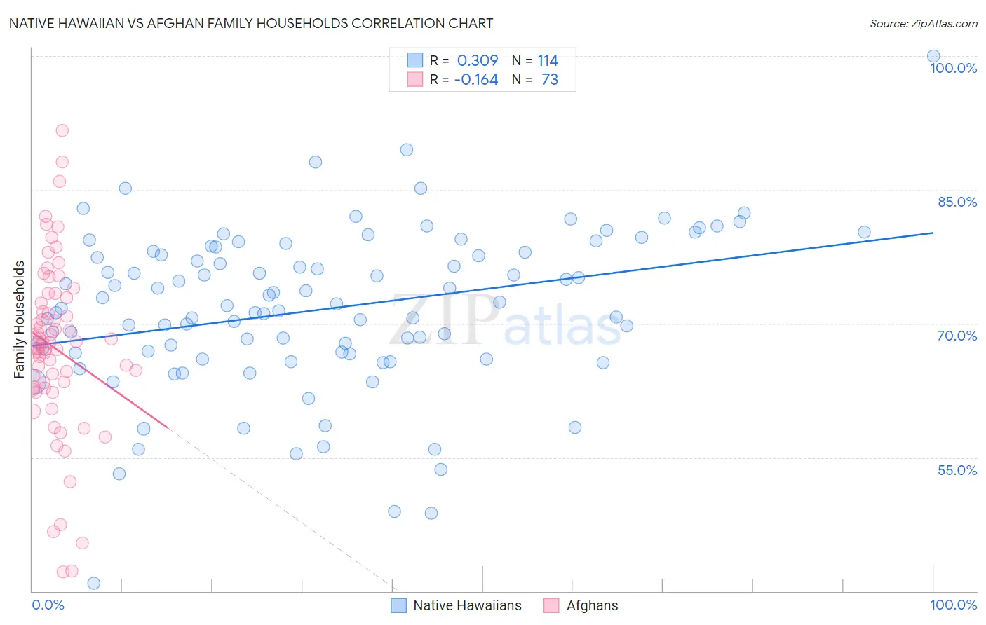 Native Hawaiian vs Afghan Family Households