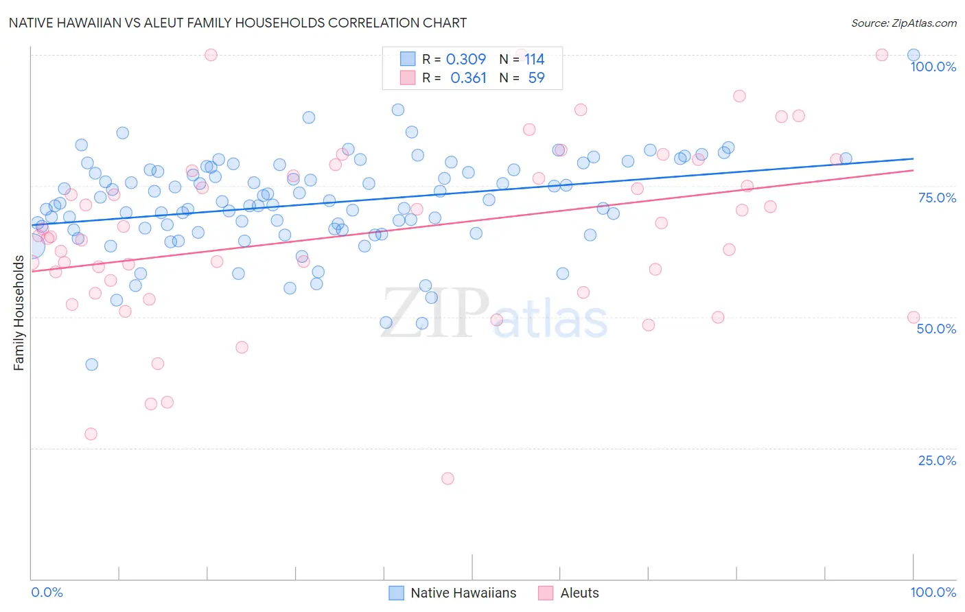 Native Hawaiian vs Aleut Family Households