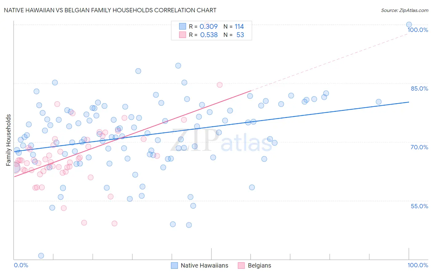 Native Hawaiian vs Belgian Family Households