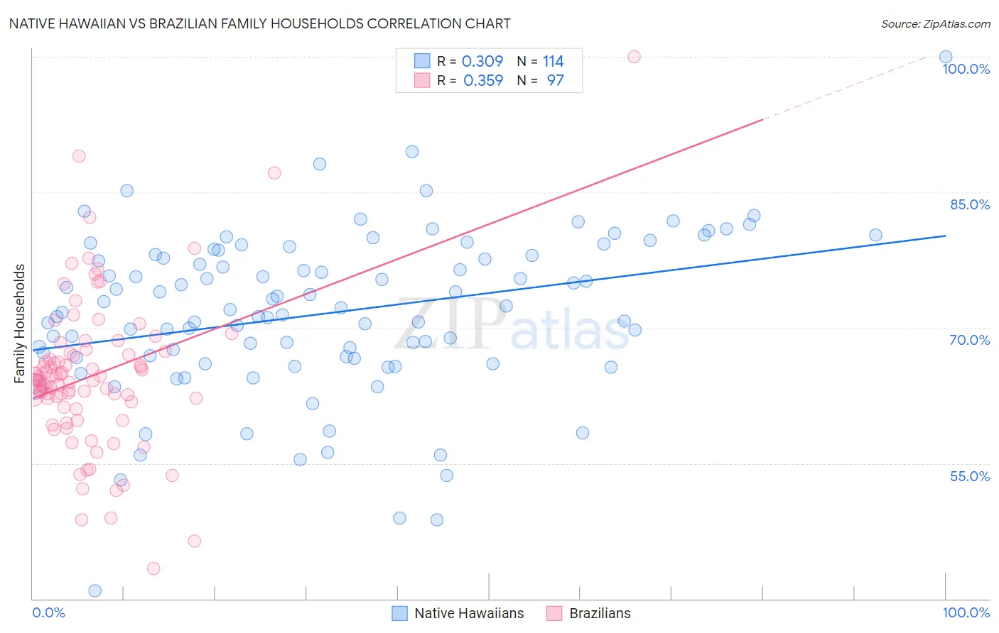 Native Hawaiian vs Brazilian Family Households