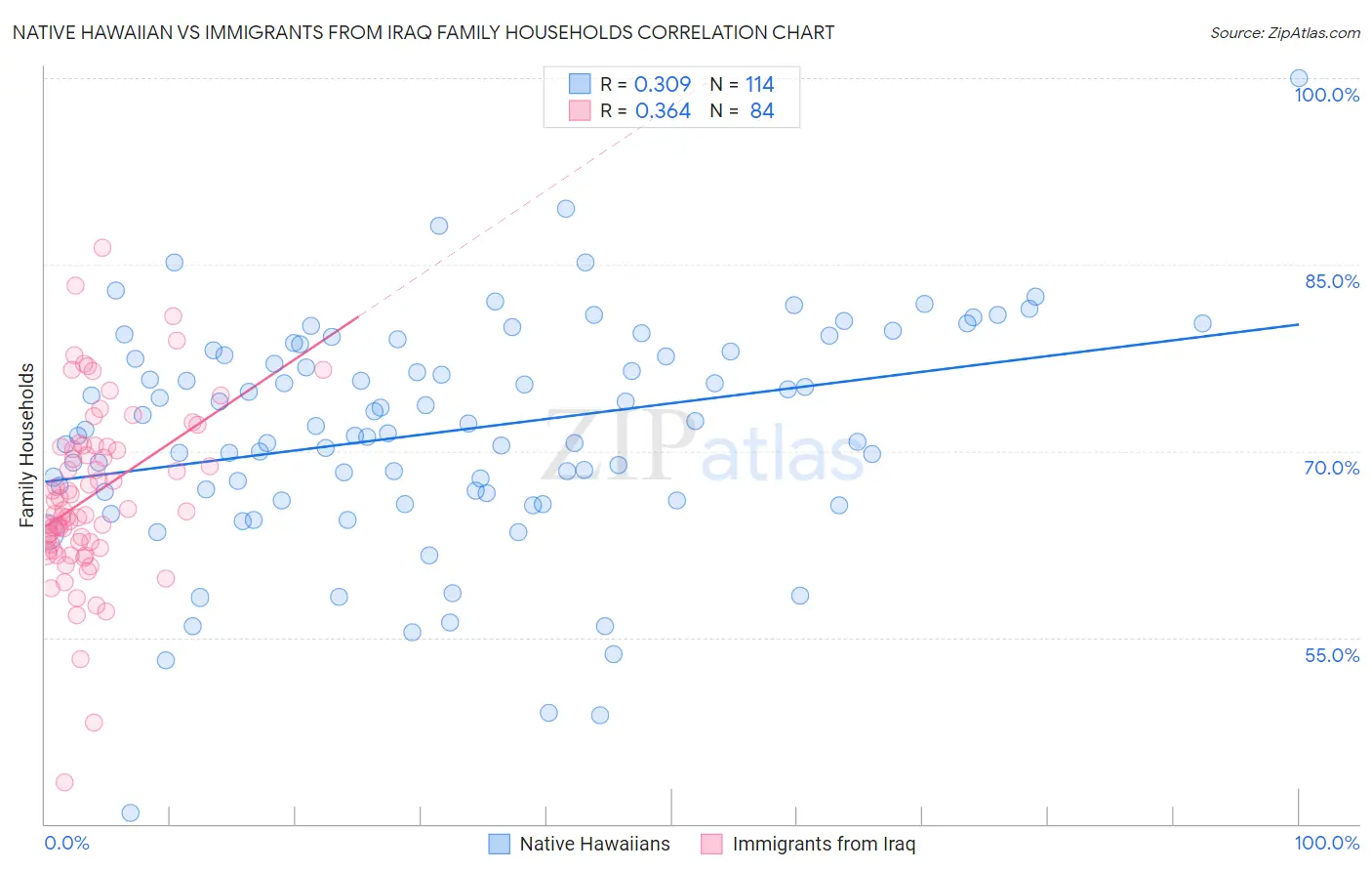 Native Hawaiian vs Immigrants from Iraq Family Households