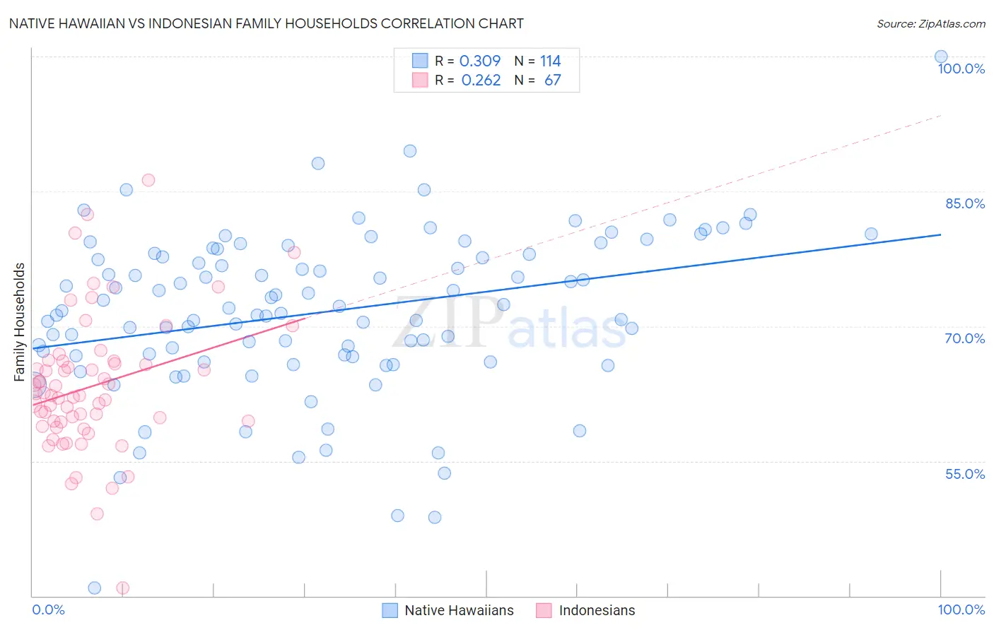 Native Hawaiian vs Indonesian Family Households