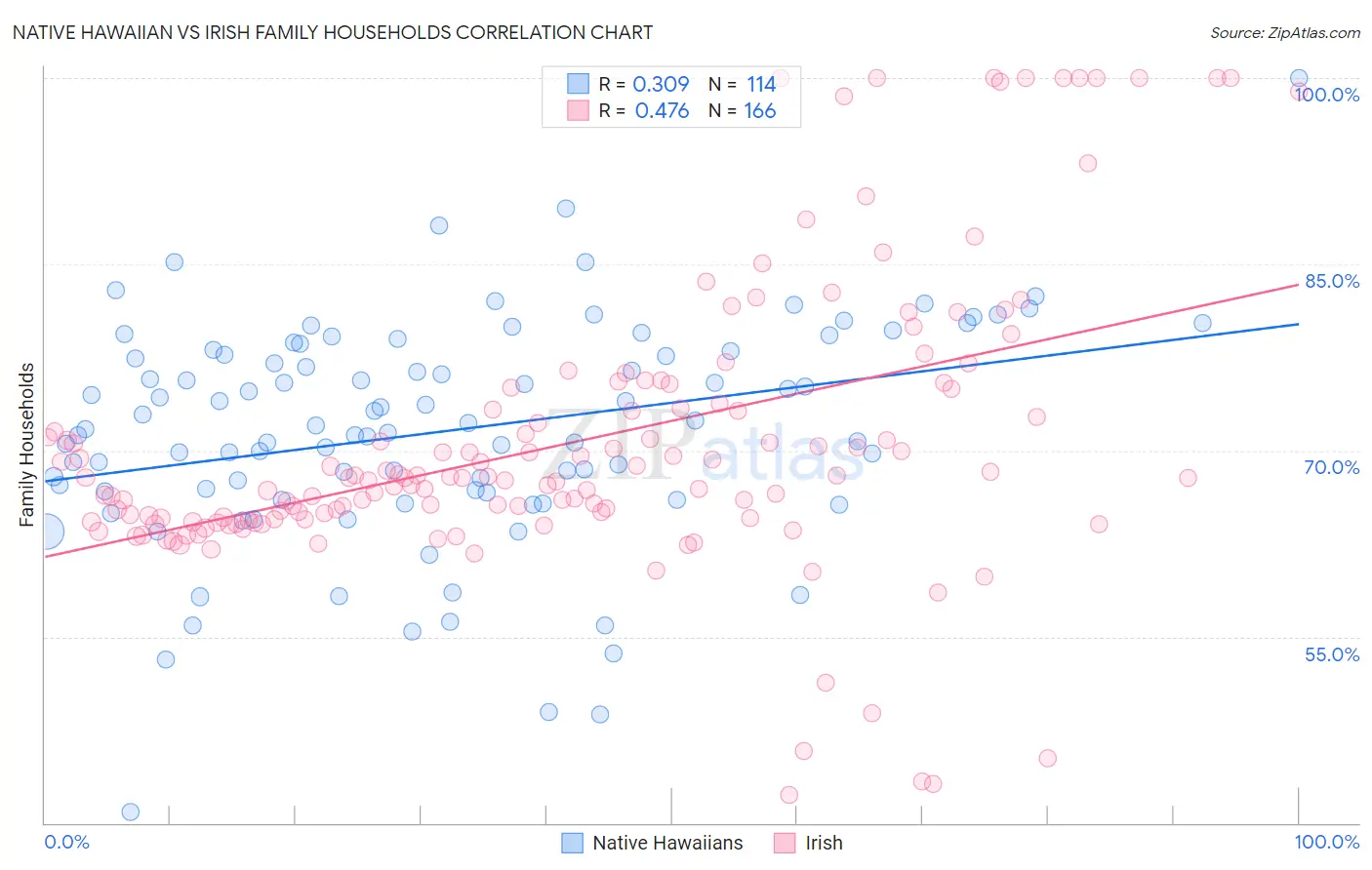 Native Hawaiian vs Irish Family Households