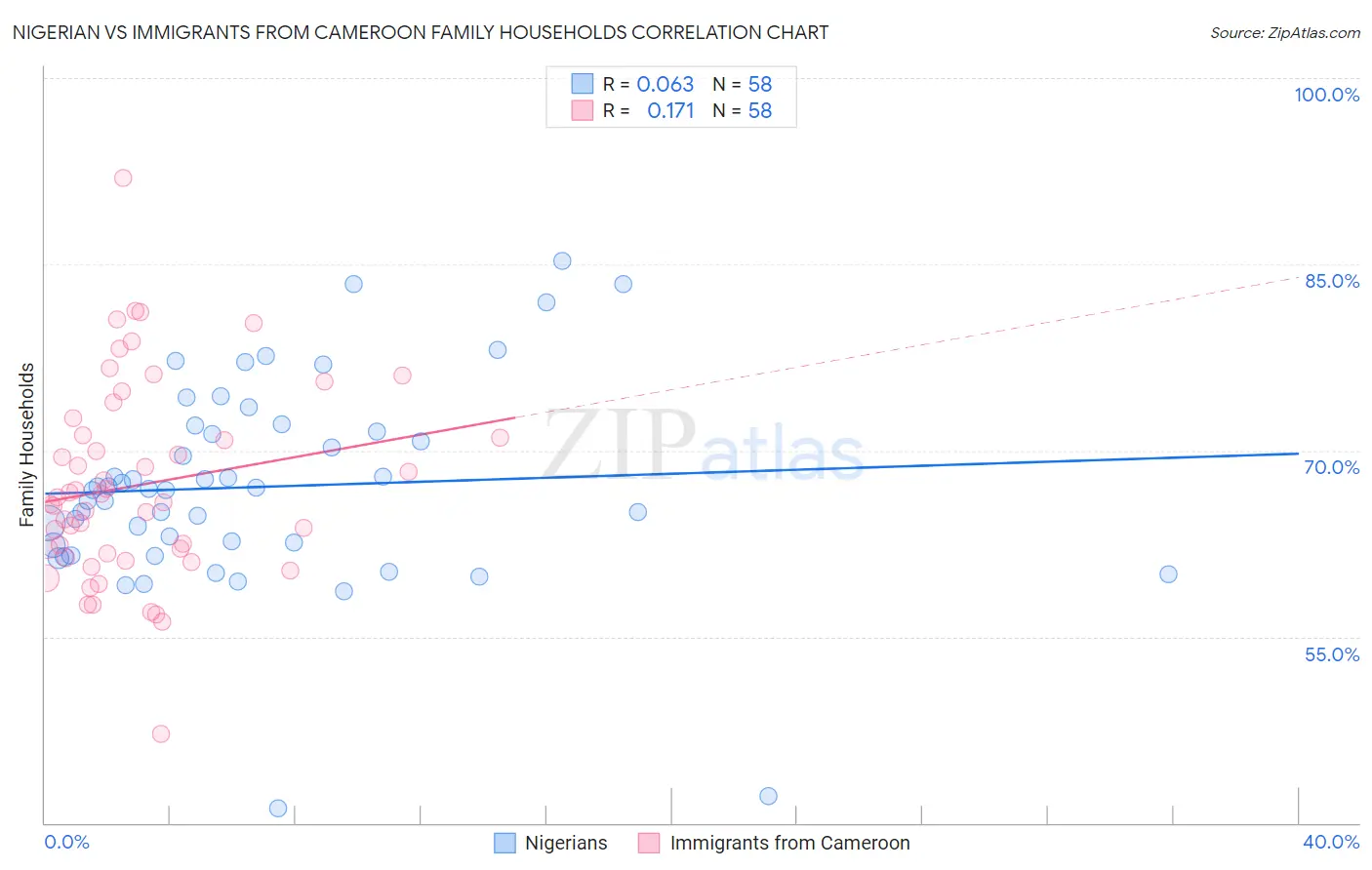 Nigerian vs Immigrants from Cameroon Family Households