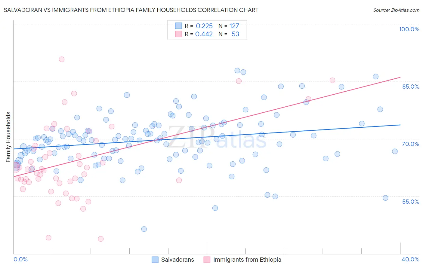 Salvadoran vs Immigrants from Ethiopia Family Households