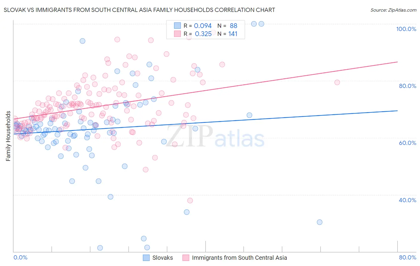 Slovak vs Immigrants from South Central Asia Family Households