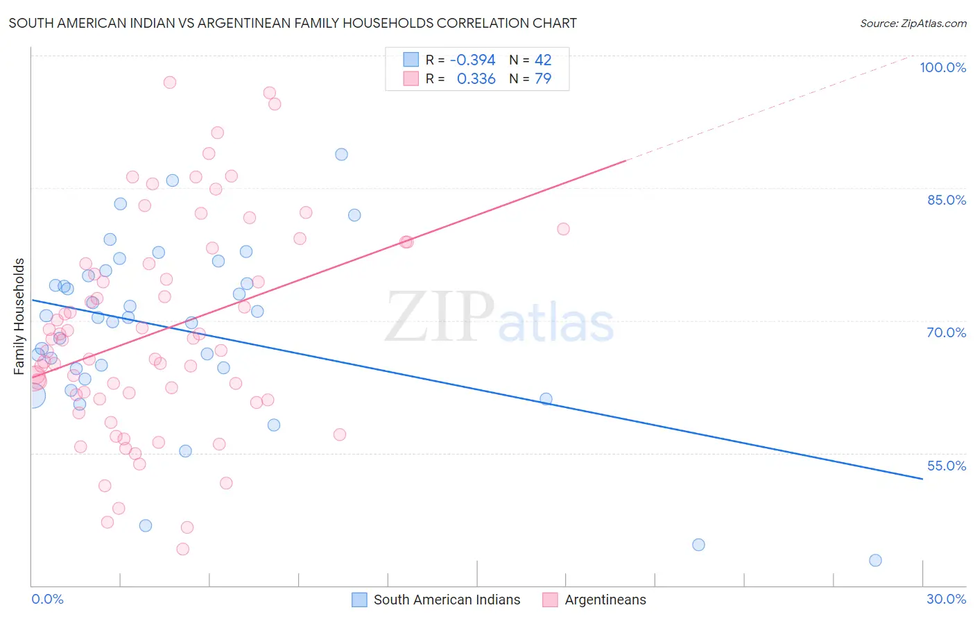 South American Indian vs Argentinean Family Households