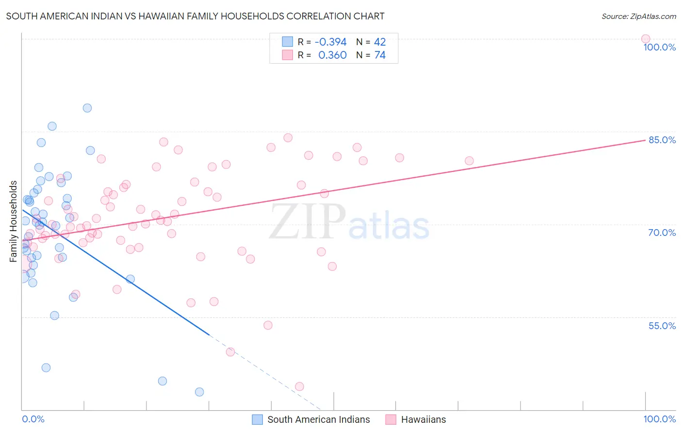 South American Indian vs Hawaiian Family Households