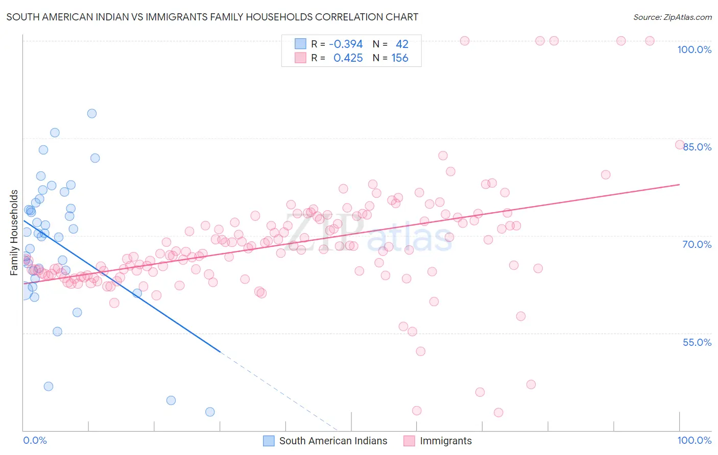 South American Indian vs Immigrants Family Households