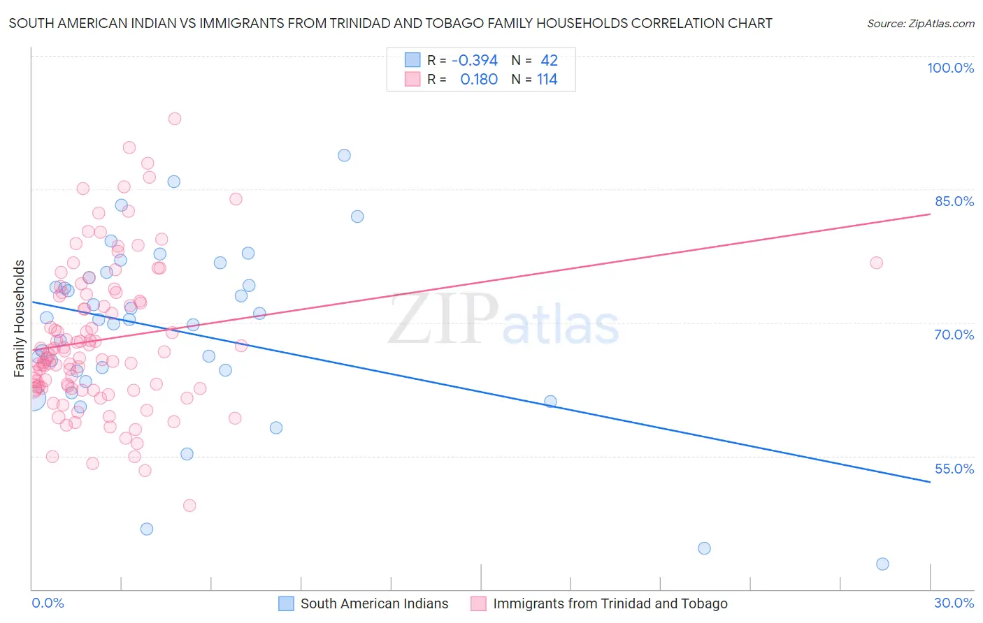 South American Indian vs Immigrants from Trinidad and Tobago Family Households