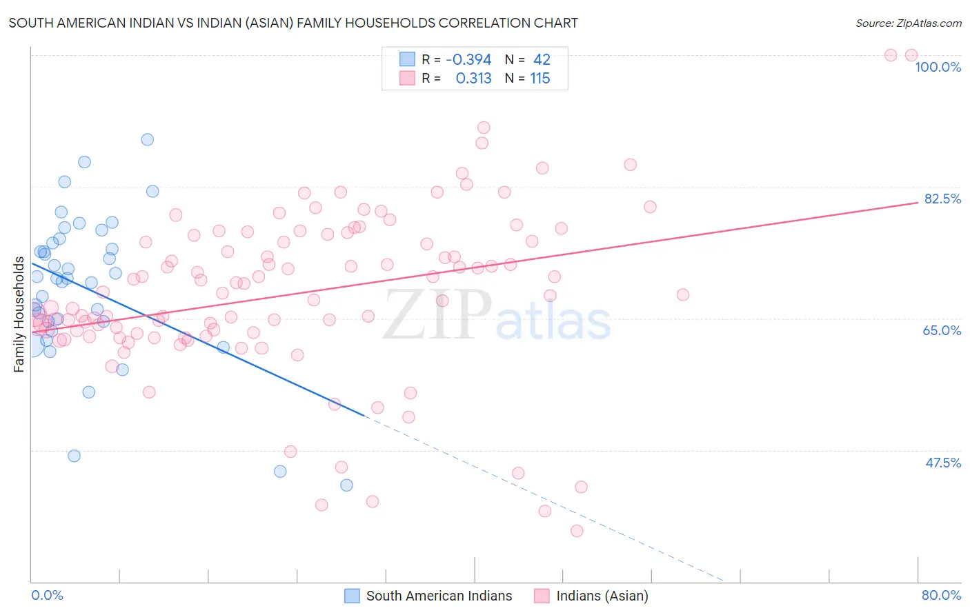 South American Indian vs Indian (Asian) Family Households