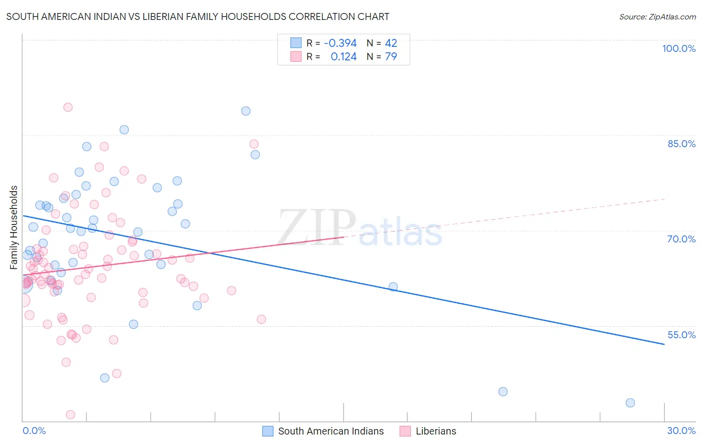 South American Indian vs Liberian Family Households