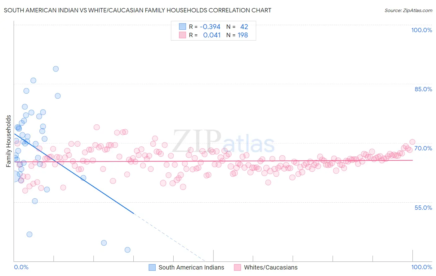 South American Indian vs White/Caucasian Family Households