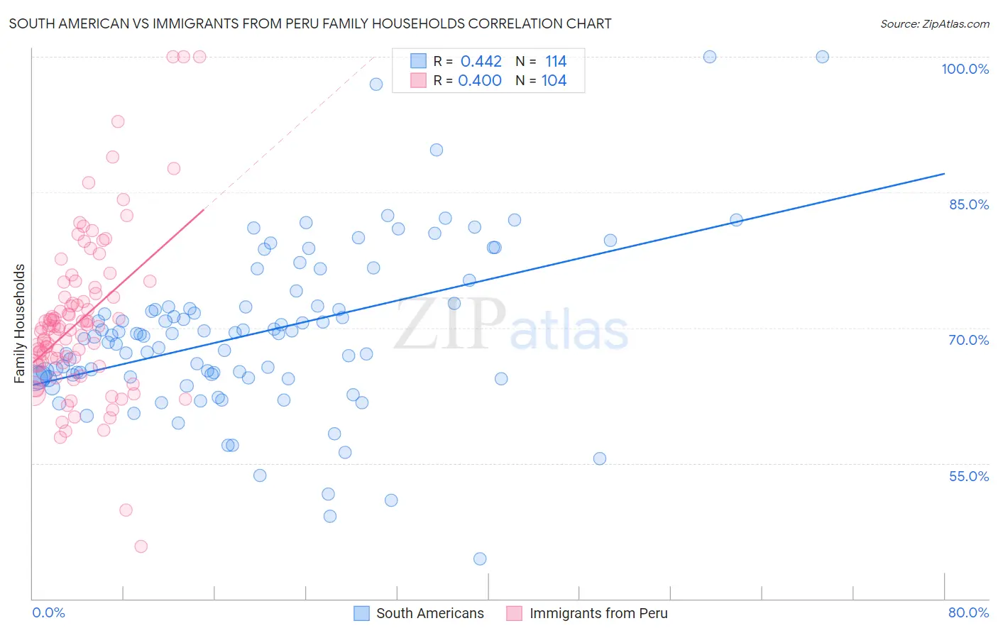 South American vs Immigrants from Peru Family Households