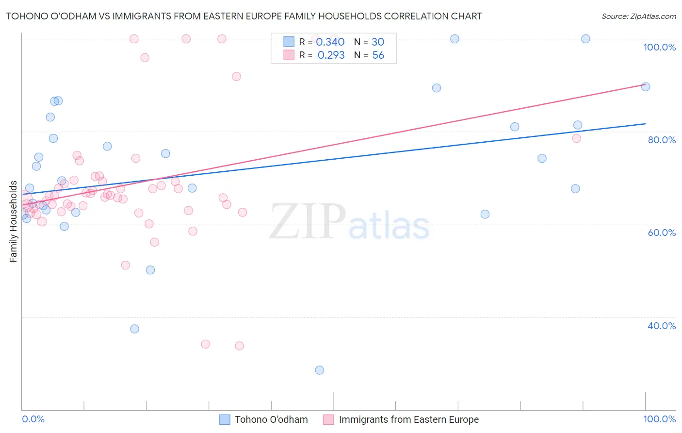 Tohono O'odham vs Immigrants from Eastern Europe Family Households