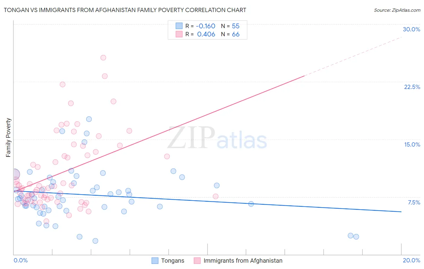 Tongan vs Immigrants from Afghanistan Family Poverty