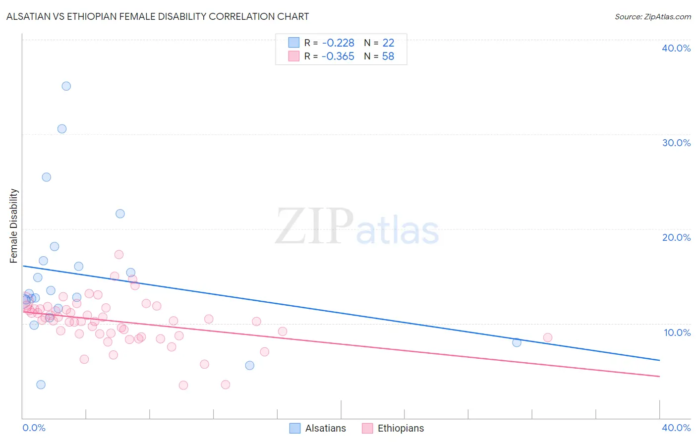 Alsatian vs Ethiopian Female Disability