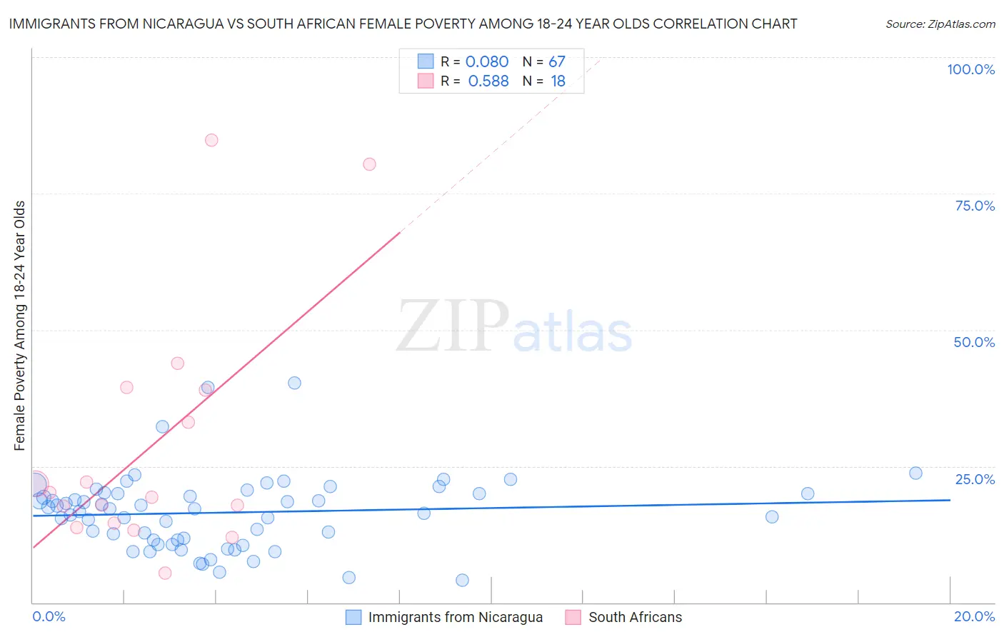 Immigrants from Nicaragua vs South African Female Poverty Among 18-24 Year Olds