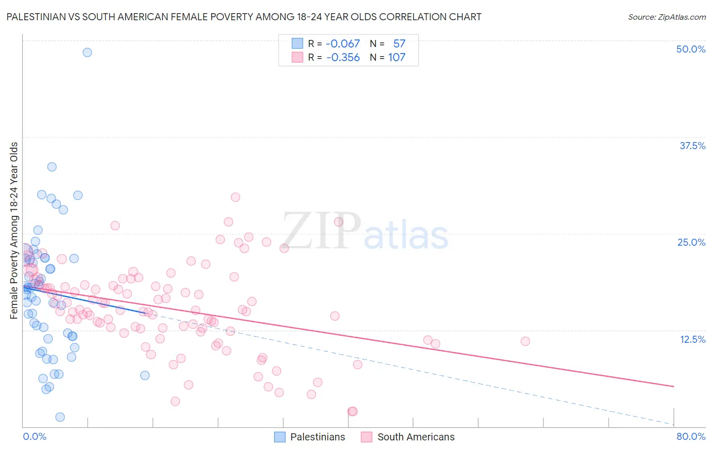 Palestinian vs South American Female Poverty Among 18-24 Year Olds